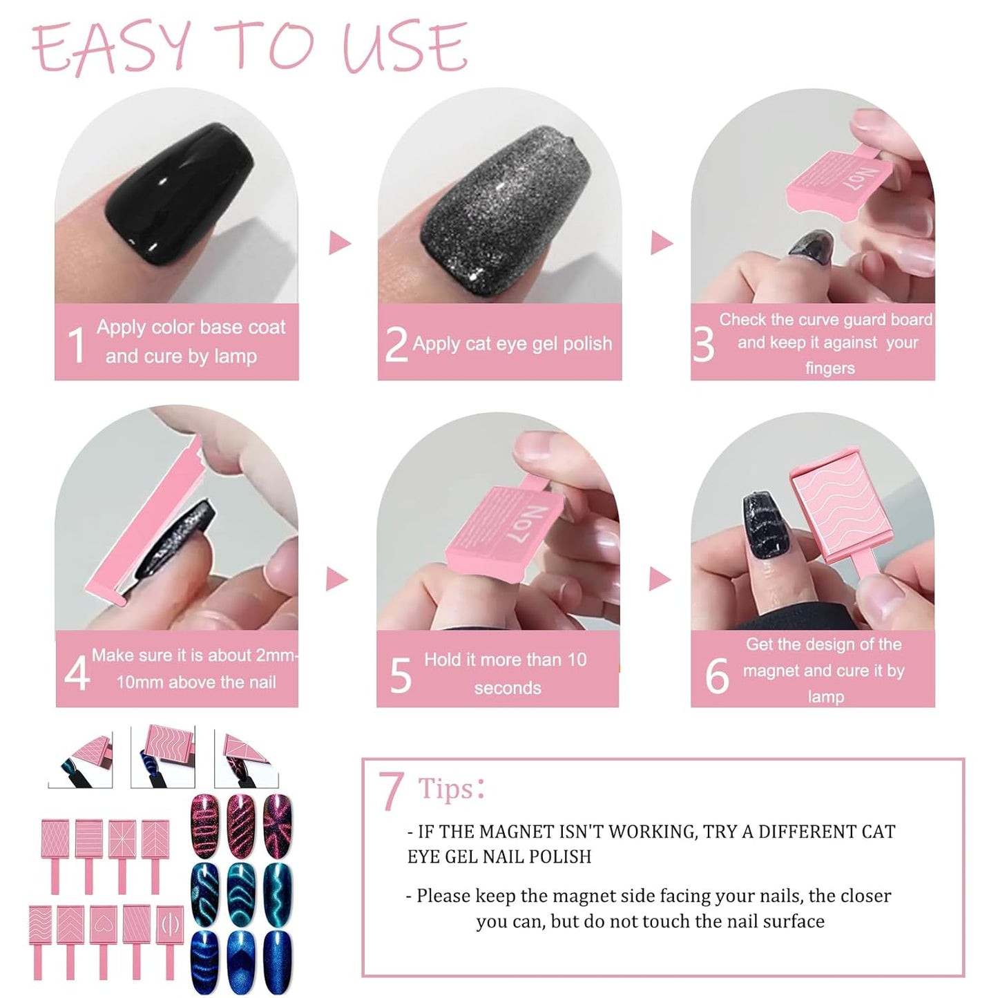 13pcs Pink Cateye Magnet for Nails Double-Ended Hexagon Nail Magnet Stick Flower Cat Eye Magnetic Pen 9 Stripe Nail Magnet Plates for Cat Eye Gel Nail Polish-GlimoraGlow