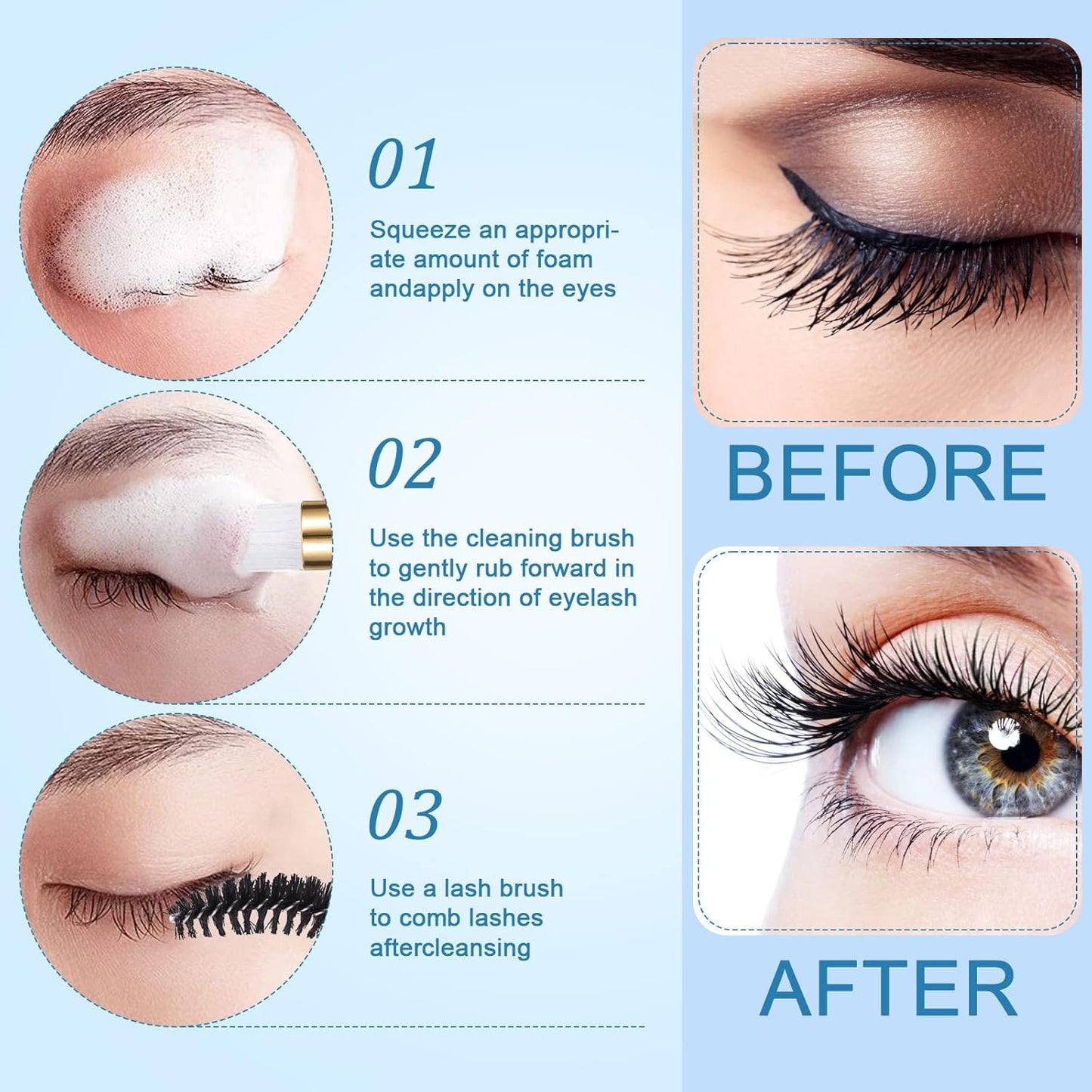 Homicozy 40 Pcs Lash Shampoo Bottle Brushes & Dispensers Set - 10 Pcs Lash Brushes, Tubes & Aftercare Bag for Clients, Women, Girls (Black)-GlimoraGlow