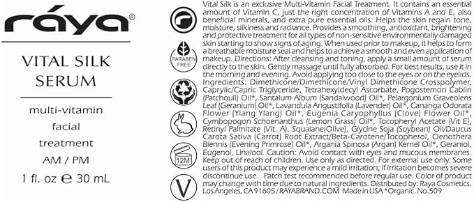 RAYA Vital Silk Serum (509) | Multi-Vitamin Facial Treatment for All Non-Sensitive Skin Beginning to show signs of Age | Softens and Smooths Complexion | Protects From Environmental Damage-GlimoraGlow