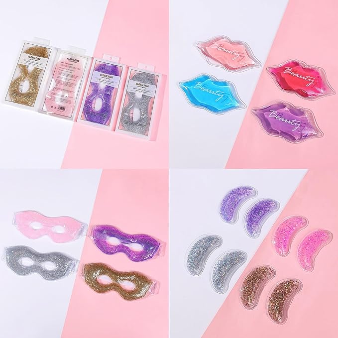 Ice Under Eye Patches Eye Mask Lip Care Gel Pads Treatment Mask Lip Mask, Cooling Eye Lip Gel Masks Cold Hot Therapy for Wrinkles Firming Swelling Cosmetic Bruising Reusable 7 Pack-GlimoraGlow