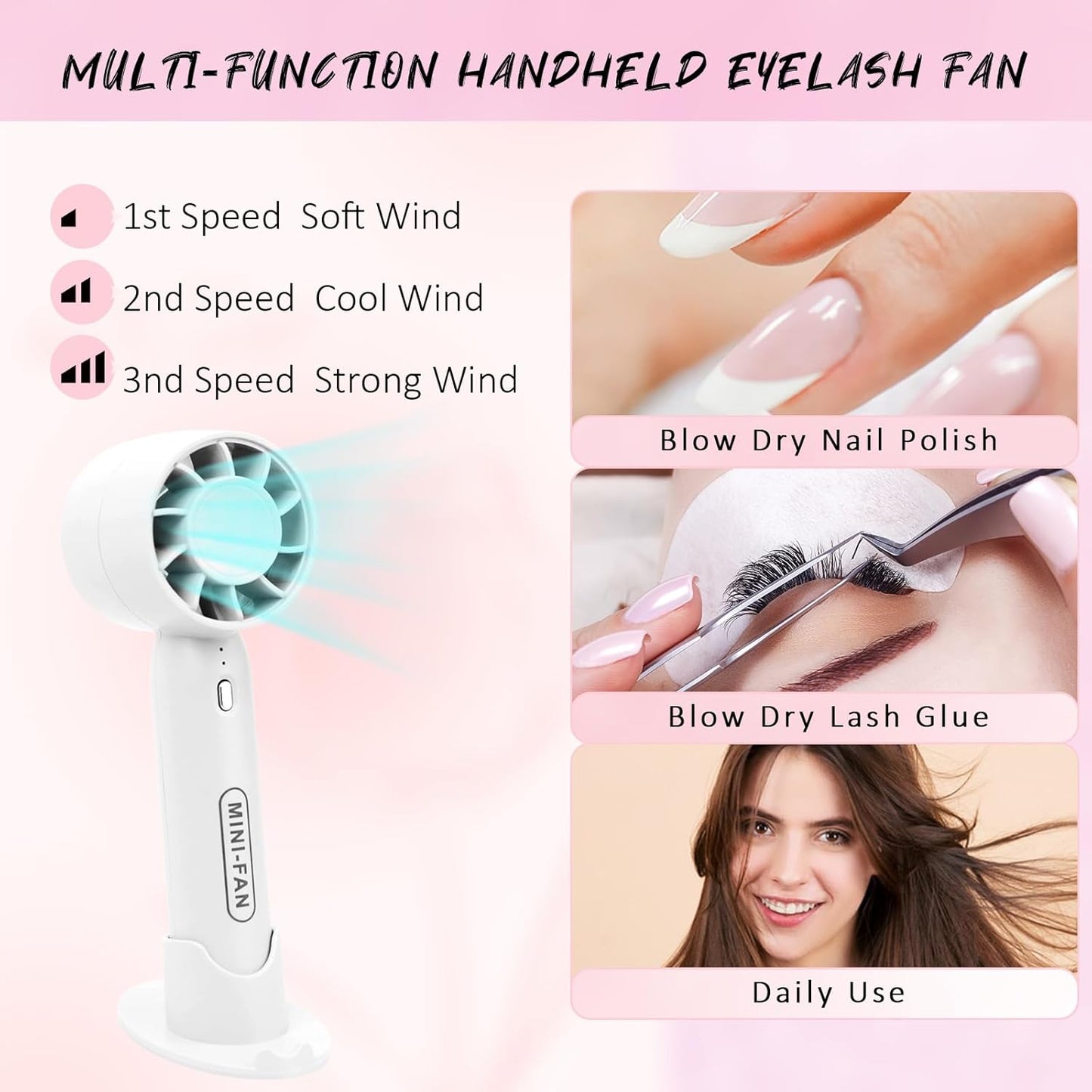 EMEDA Lash Shampoo Kit 2.02 fl oz Lash Cleaning Kit with Rechargeable Fan Dryer/Brush/Rinse Bottle, Oil-free Cleanser Wash for Extensions & Clusters & Natural Lashes, Cleaner for Eyelash Care(White)-GlimoraGlow