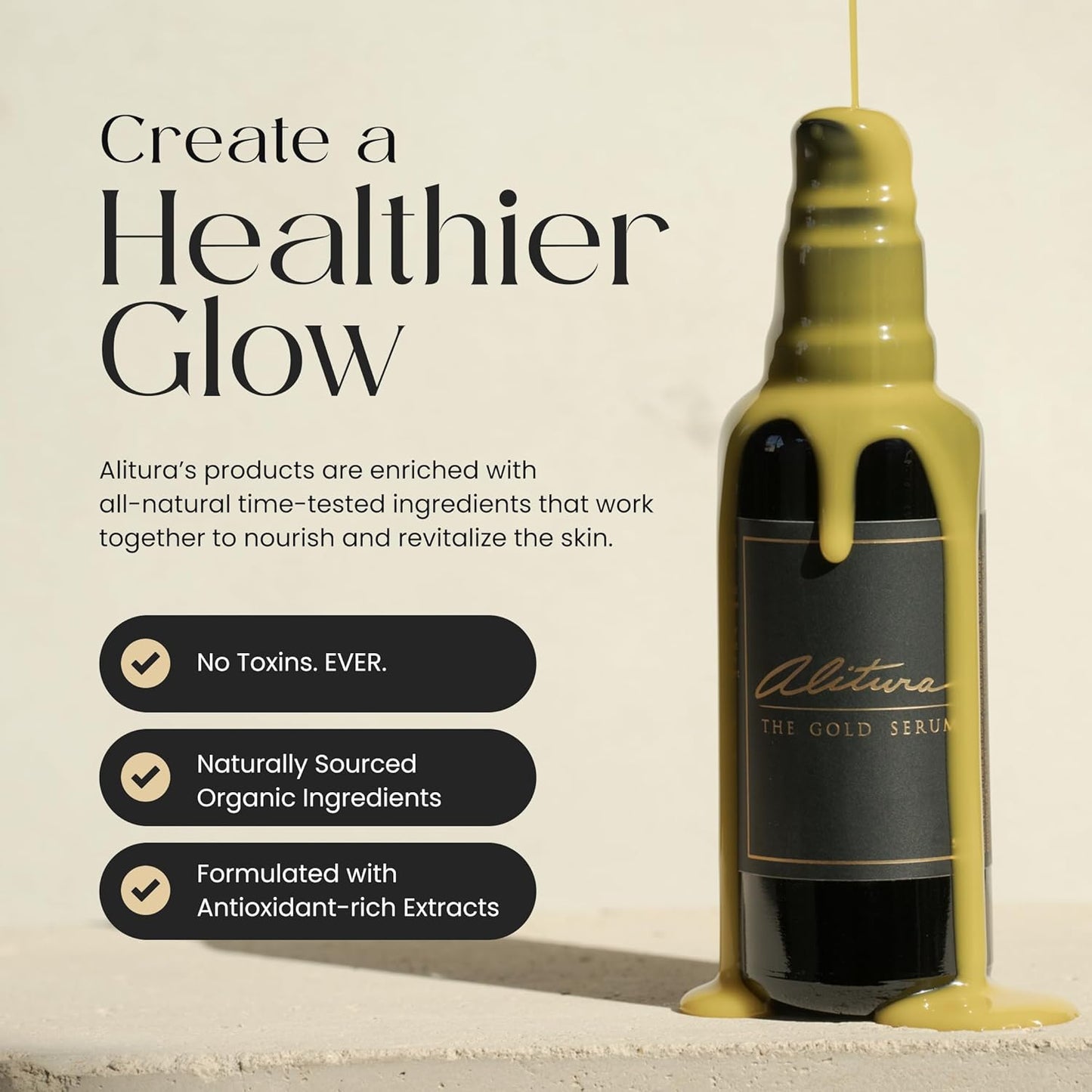 Alitura Anti-Aging Peptide & Collagen Gold Serum for Face – with Vitamin A, CoQ10 & Astaxanthin – Korean-Inspired Hydrating Serum for Wrinkles, Radiance & Firmness – 100ml-GlimoraGlow