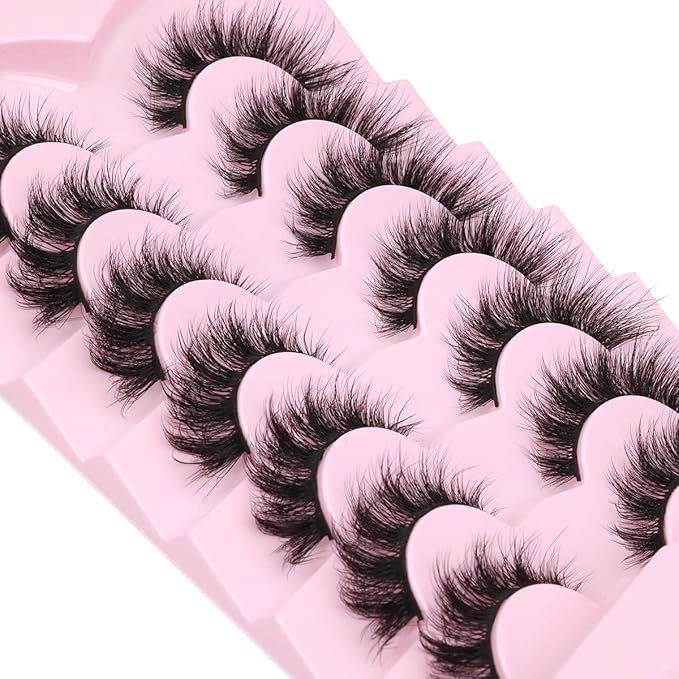 Mink Lashes False Eyelashes Wispy 3D Volume Cat Eye Faux Mink Eyelashes Natural Look 18mm Strip Eyelashes Pack 7 Pairs by Kiromiro-GlimoraGlow