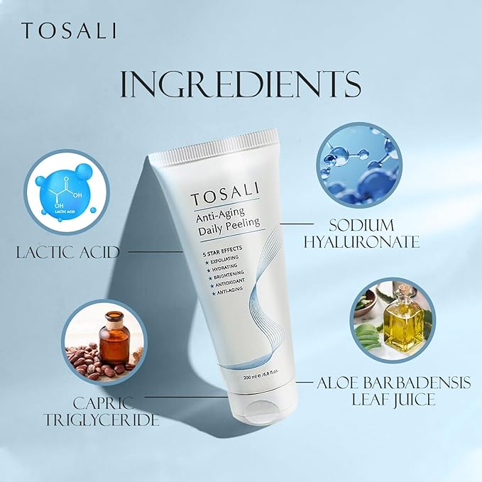 Anti Aging Daily Peeling Face Exfoliator – Peeling Gel with Hyaluronic Acid, Lactic Acid & Vitamin E, Gentle Exfoliating Gel for All Skin Types, Skin Care for Women, 6.8 Oz-GlimoraGlow