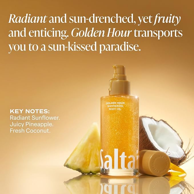Saltair Shimmering Body Oil - Golden Hour Scented Dry Oil Moisturizer with Light-Reflecting Pearl Pigments. Moisturizing Glow for All Skin Types - 4 Fl Oz-GlimoraGlow
