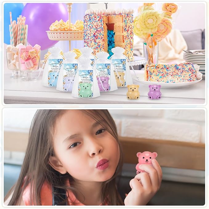 24 Sets Baby Shower Bear Lip Balm Favors Bear Lip Care Transparent Lipstick with Gift Bags and Thank You Cards for Baby Shower Gender Reveal Favors Decorations Gift Supplies-GlimoraGlow