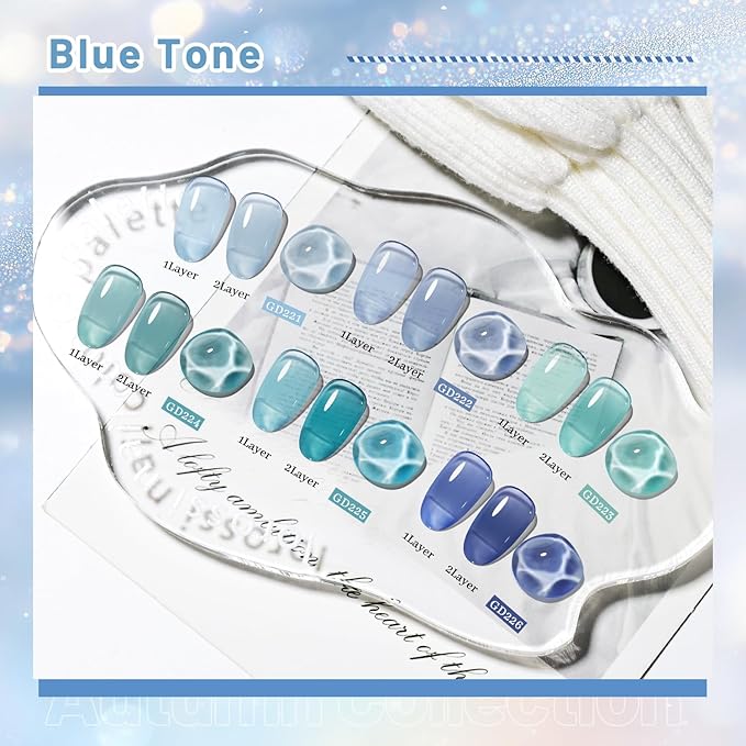 JODSONE 10ml 6 Colors Jelly Gel Nail Polish Set Ocean Blue Turquoise Gel Polish with Crystal Long Lasting All Seasons Need U V Lamp-GlimoraGlow