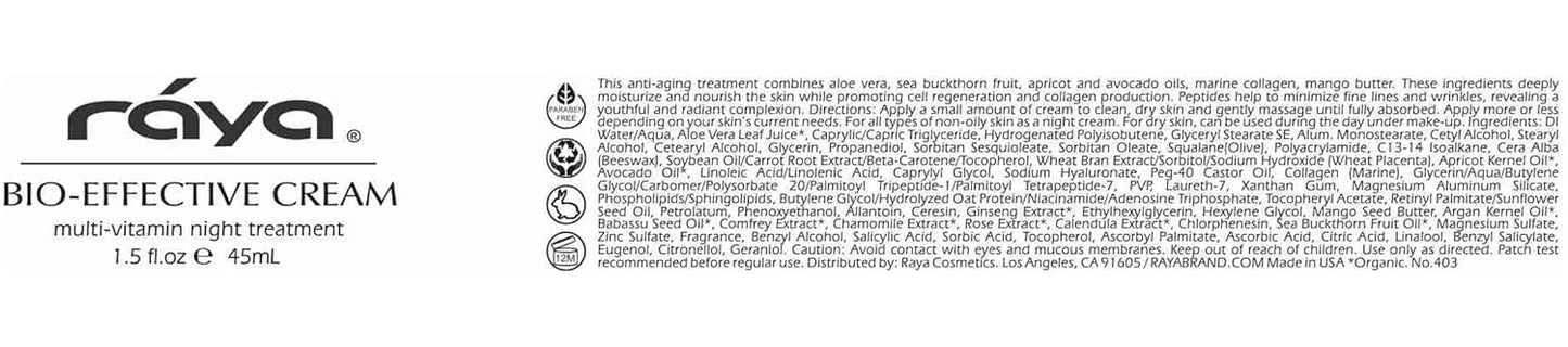 Raya SPA Bio-Effective Night Cream | Deep Recovery Anti-Aging Facial Moisturizer | Firming & Wrinkle Repair | Overnight Face Care for Tone Reviving & Beauty Sleep | Non-Oily Renewing Cream-GlimoraGlow