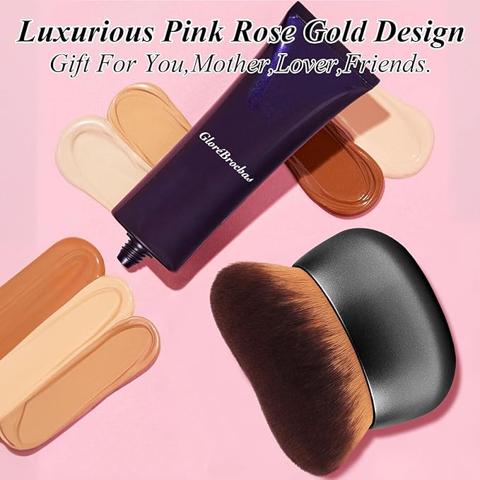 75MM Extra Large Self Tanner Kabuki Makeup Brush – Ultra Soft Dense Vegan Bristles for Body Makeup, Bronzer & Foundation–Applies Tanning Mousse, Lotion & Self Tanner–Black, Wet & Dry-GlimoraGlow