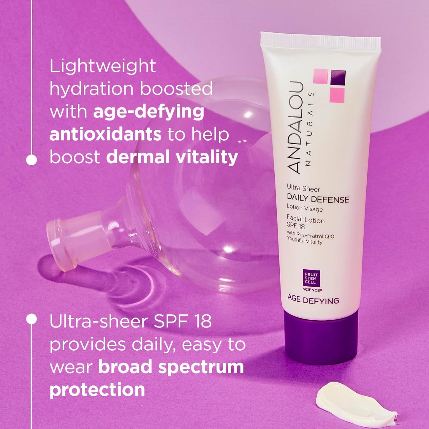 Andalou Naturals Ultra Sheer Daily Defense Facial Lotion, SPF 18, 2.7 oz, with Resveratrol CoQ10 and Antioxidants, Lightweight, Hydrating Facial Moisturizer-GlimoraGlow