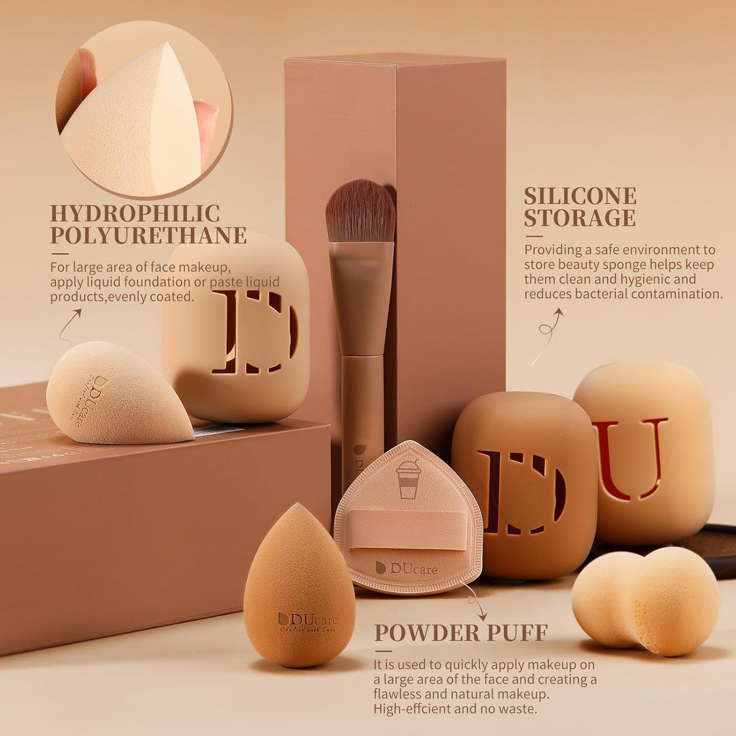 DUcare Makeup Brushes Set 14Pcs Coffee Series Makeup Brush set with Makeup Sponges Gifts Foundation Blending Face Powder Blush Eye Shadows Brushes-GlimoraGlow