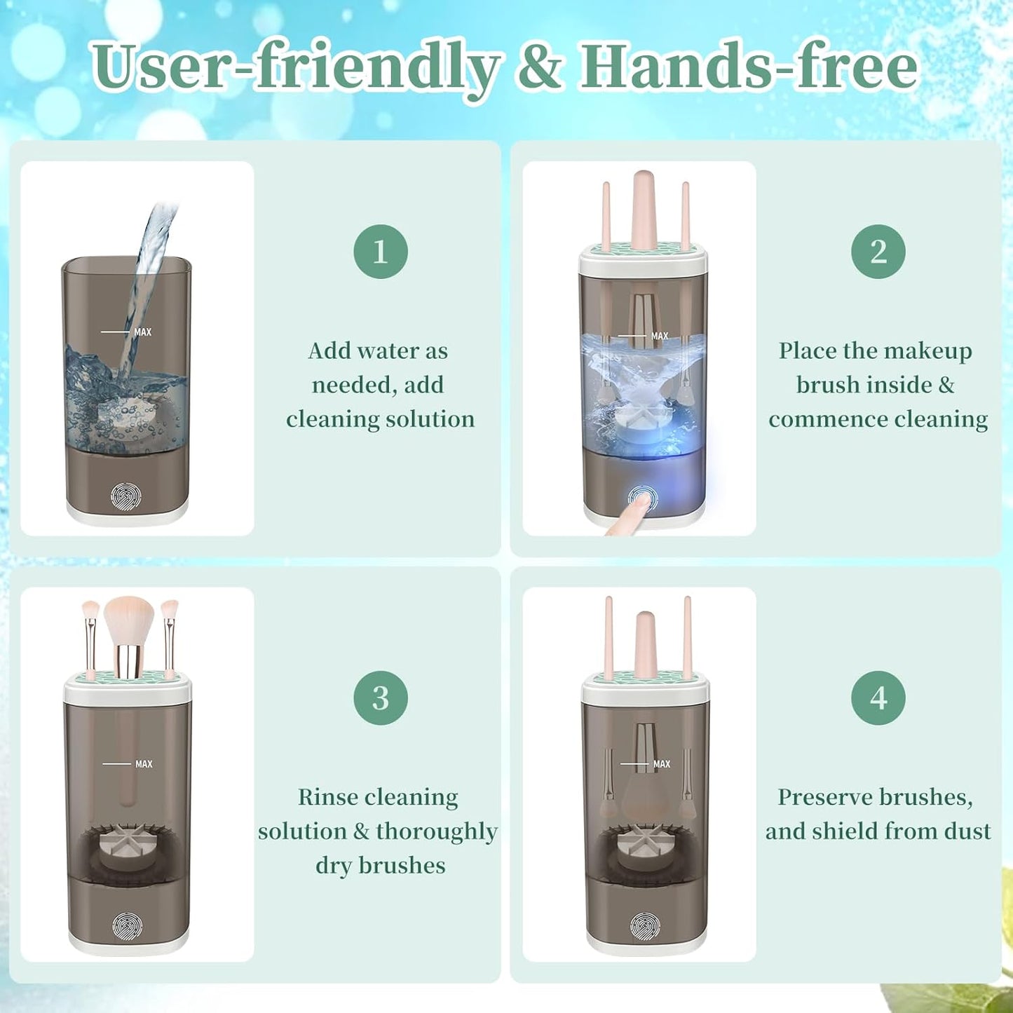 Electric Makeup Brush Cleaner Machine, Ultimate Efficient Automatic Cleaner for All Types of Makeup Brushes- Black-GlimoraGlow