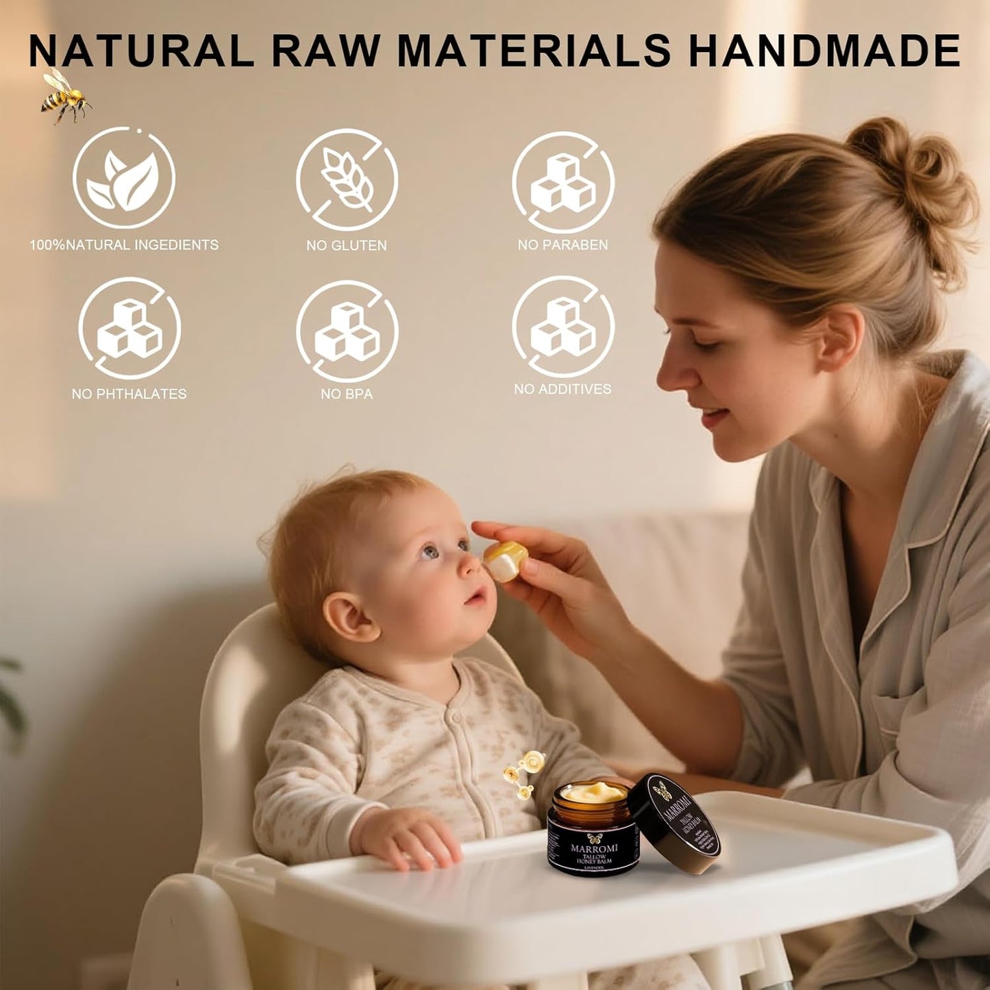 Marromi Beef Tallow for Skin, Tallow Honey Balm, Organic Grass-Fed Beef Tallow Balm with Raw Honey, Natural Soothing Moisturizing (Lavender scent)-GlimoraGlow