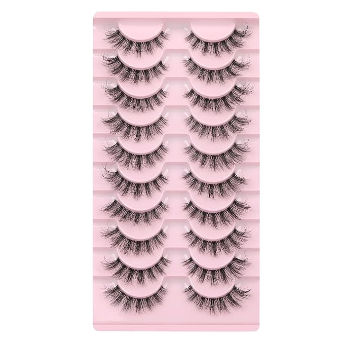 FANXITON Mink Lashes with Clear Band 15 MM 10 Pairs Cat-Eye Lashes Natural Look False Eyelashes Pack Wispy Eyelashes 3D Faux Mink Eyelashes-GlimoraGlow