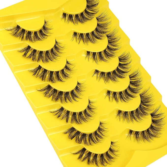 Lashes Natural Look False Eyelashes Clear Band Wispy Faux Mink Eyelashes Short Natural Cat Eye Strip Lashes Pack 7 Pairs by Kiromiro-GlimoraGlow