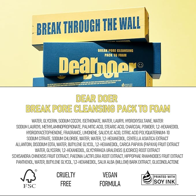 Break Pore Cleansing Pack to Foam – 3-in-1 Korean Skin Care Wash-Off Mask & Exfoliator & Cleanser w/Charcoal and Salicylic Acid – AHA, BHA, PHA for Oily, Congested Skin (3.38 fl oz)-GlimoraGlow