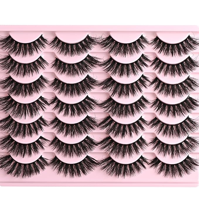 FARRED Cat Eye Lashes Fluffy False Eyelashes 14 Pairs Fake Eyelashes Natural Look Short Natural Lashes Cateye Lash Wispy Volume Eyelash Faux Mink Strip Lashes Pack for Daily Makeup (F27 | 9-17mm)-GlimoraGlow