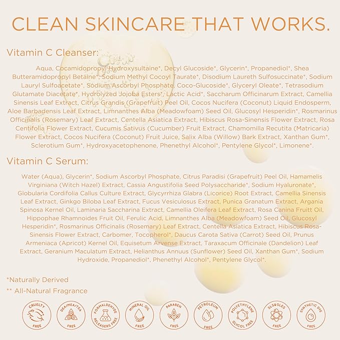 InstaNatural Vitamin C Cleanser and Serum Kit, Brightens and Reduces Signs of Aging, Fine Lines and Wrinkles, with Botanical Extracts-GlimoraGlow