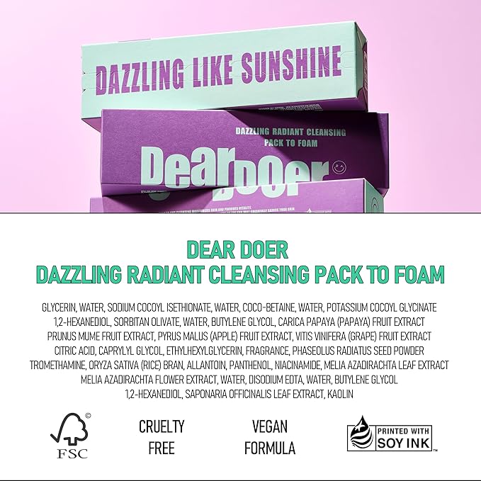 Dazzling Radiant Cleansing Pack to Foam – 3-in-1 Wash-Off Mask & Exfoliator & Cleanser w/Fresh Grape Extract & Niacinamide – Vitamin C and Resveratrol for Dry, Dull Skin (3.38 fl oz)-GlimoraGlow