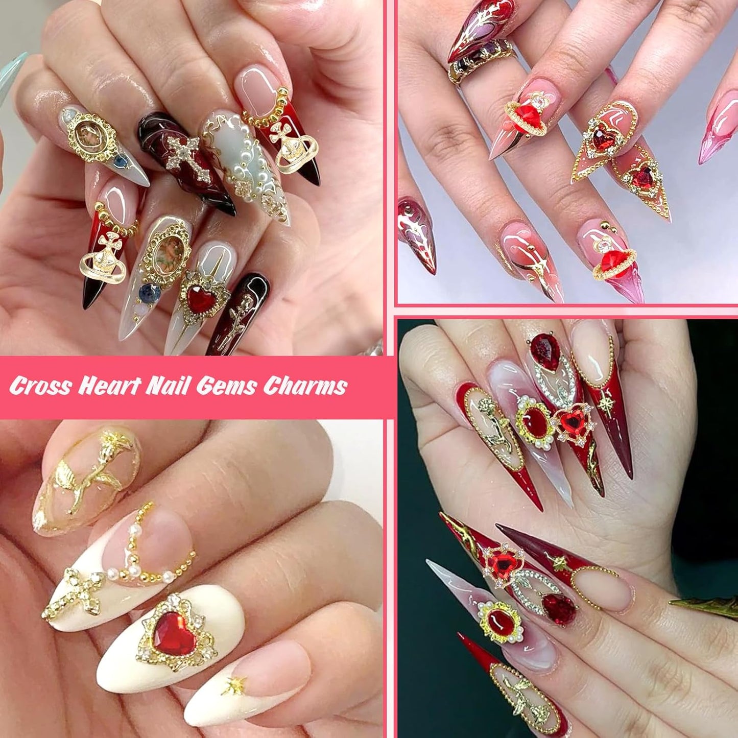 2 Boxes Metal Gold Nail Charms and Gems, 3D Alloy Crown Heart Planet Nail Gems Charms, Golden Bows Star Nail Studs, Gold Pearls Beads for Nails Art Designs DIY Accessories-GlimoraGlow