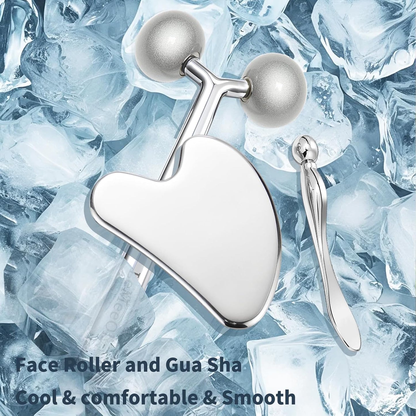 Gua Sha Facial Tools Stainless Steel & Face Roller Massager Skin, Facial Massage Skin Care for Face Neck Body, Reduce Puffiness Remove Wrinkles, Valentines Gift for Women-GlimoraGlow