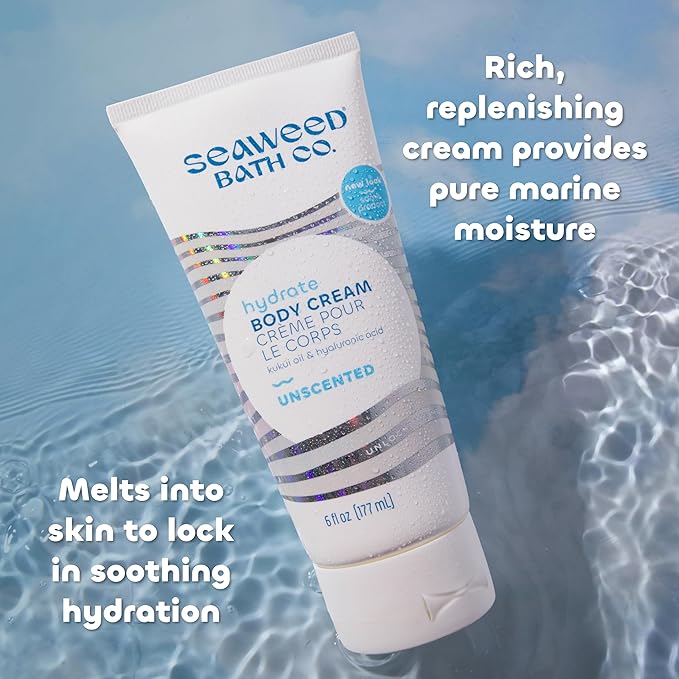Seaweed Bath Co. Hydrate Body Cream - Unscented | Nourishing Moisturizer for Body and Hands | With Vitamin E, Hyaluronic Acid and Shea Butter For Dry Skin | 6 oz-GlimoraGlow