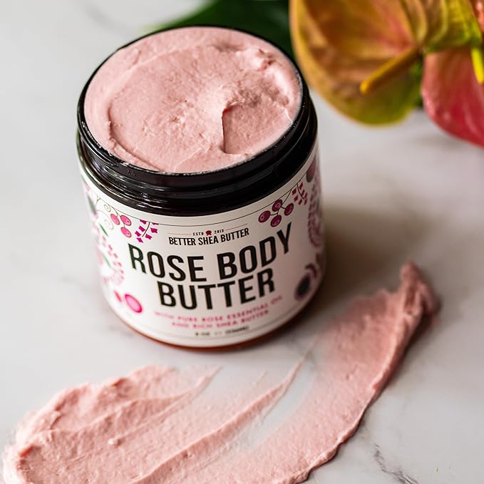 Rose Body Butter for Dry Skin with Whipped Shea Butter and Pure Essential Oil | Ultra Hydrating Rose Lotion for Women | All Natural Moisturizer with No Synthetic Fragrances-GlimoraGlow