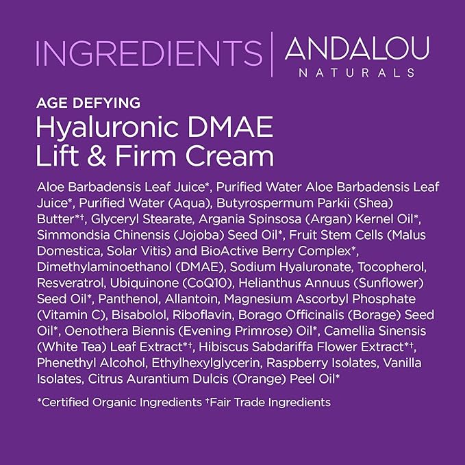Andalou Naturals Hyaluronic DMAE Lift & Firm Skin Cream | Anti Aging Face Moisturizer With Hyaluronic Acid |Helps Reduce Fine Lines & Wrinkles | 1.7 oz-GlimoraGlow