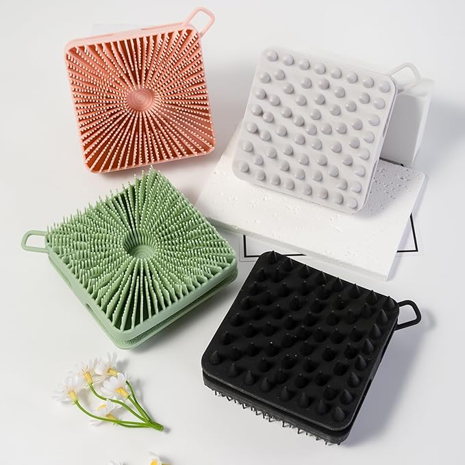 2 PC Silicone Exfoliating Body Scrubber, Silicone Body Shampoo Brush, Soft Silicone Loofah for Sensitive Skin, Shower Silicone Hair Scalp Massager, Easy to Clean, Lather Well(Black&Green)-GlimoraGlow