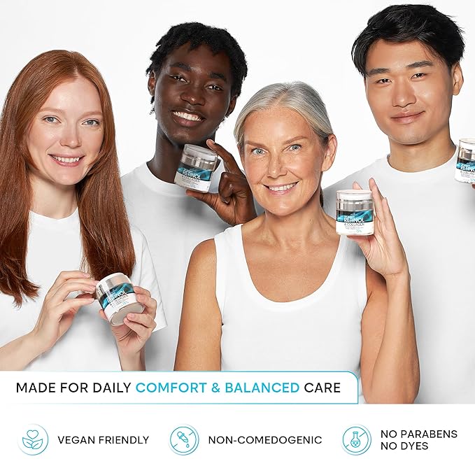 Face Moisturizer Retinol Cream, Anti Aging Neck Firming Cream, Collagen Day & Night Face Cream with Hyaluronic Acid for Women & Men, 1.85 Fl Oz-GlimoraGlow