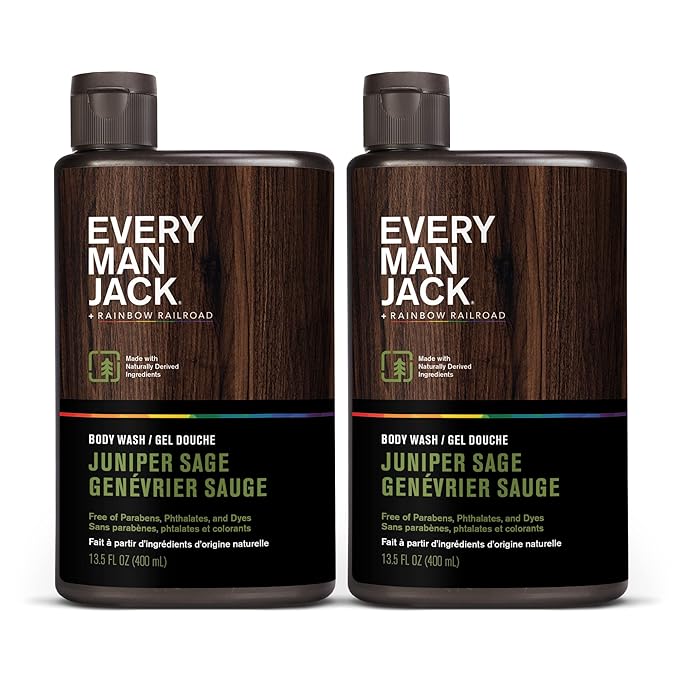 Every Man Jack Hydrating Body Wash for all skin types - Juniper Sage fragrance - Naturally Derived Ingredients - Cleanse, Nourish, and Hydrate Skin -Paraben Free, Phthalate Free, Dye Free-13.5oz - 2pk-GlimoraGlow
