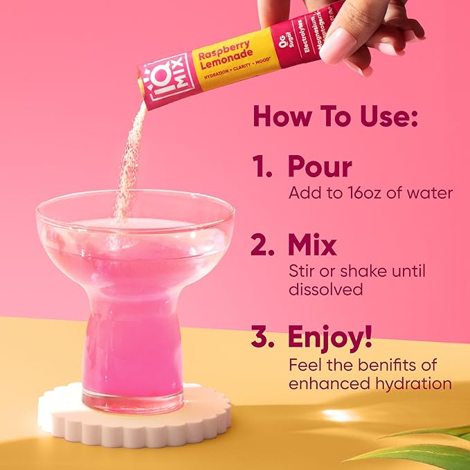 IQMIX Hydration Electrolyte Powder – 4-in-1 Formula for Hydration, Mental Clarity, Mood and Recovery – Sugar-Free Drink Mix, Keto, Magnesium L-Threonate, Lion’s Mane – 20 Count New Raspberry Lemonade-GlimoraGlow