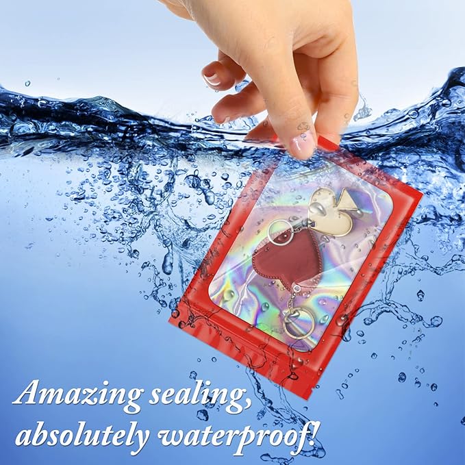 100 Pieces Smell Proof Mylar Resealable Bags, Holographic Packaging Bags, Resealable Odor Foil Pouch Zip Bag with Clear Window for Food Storage and Lipgloss, Jewelry Lash (Red, 3.5 x 6.3 Inch)-GlimoraGlow