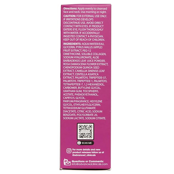 Advanced Clinicals Multi Peptides Serum For Face | Visible Anti Aging Hydrating Collagen Peptide Facial Serum With Vitamin E Helps Improve Look Of Wrinkles, Puffiness, & Uneven Skin Tone, 1.75 Fl Oz-GlimoraGlow