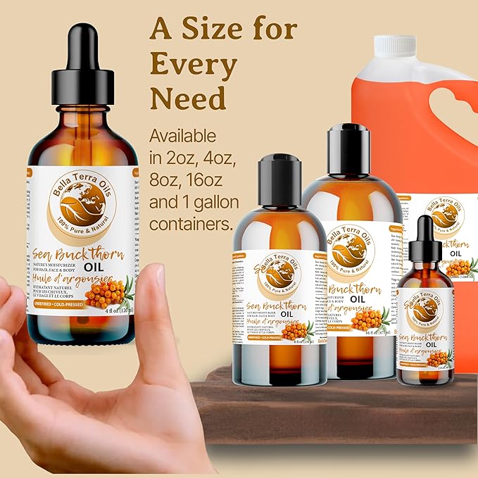 Bella Terra Oils - Seabuckthorn Berry Oil 4oz - Experience Nature's Luxurious Touch, Brimming with Vitamin E & Carotenoids, Transcend Ordinary Skincare-GlimoraGlow
