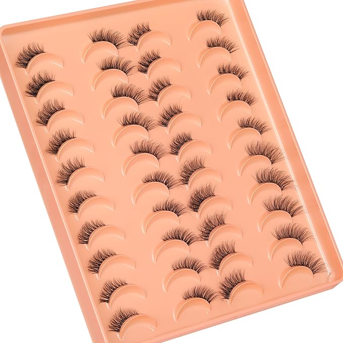 JIMIRE 20 Pairs Hlaf False Eyelashes with Clear Band Half Lashes Wispy Short Accent Lashes 4 Styles Mixed Cat Eye Mink Lashes Fluffy 3/4 Corner Fake Half Lashes Cat Eye Natural Look-GlimoraGlow