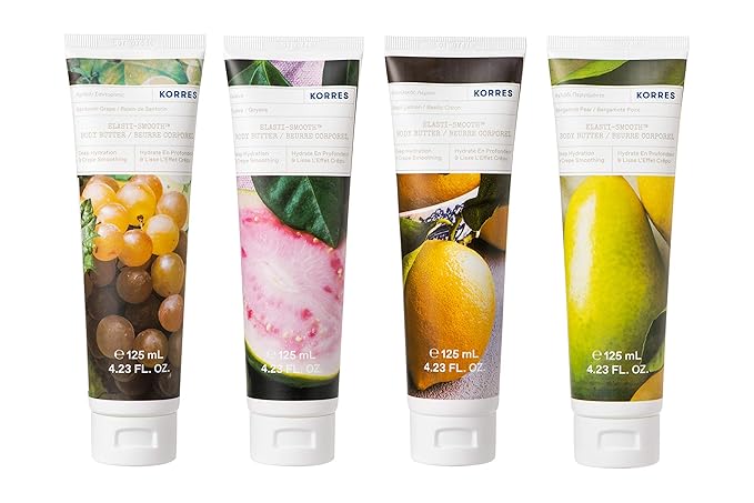 KORRES Elasti-Smooth Body Butter Cream, Dry Skin Lotion with Shea Butter and Almond Oil, Moisturizing, Firming, Tightening and Hydrating After Shower Care, Bergamot Pear, 4.23 Fl Oz-GlimoraGlow