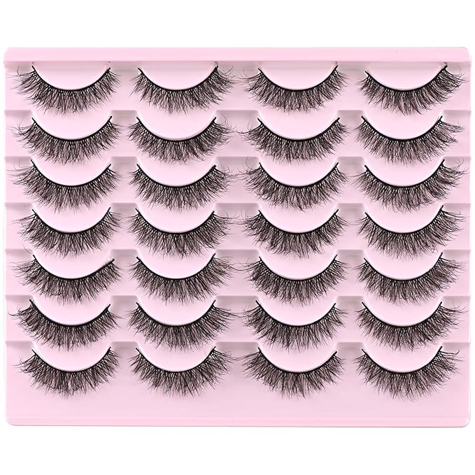 FARRED Natural Lashes Short Eyelashes Wispy False Mink Lash Pack 14 Pair Natural Look Fluffy Cat Eye Strip Eyelash Small Fake Lashes Full Pestañas Sets for MUA and Beginners Daily Makeup (F1 | 8-14mm)-GlimoraGlow