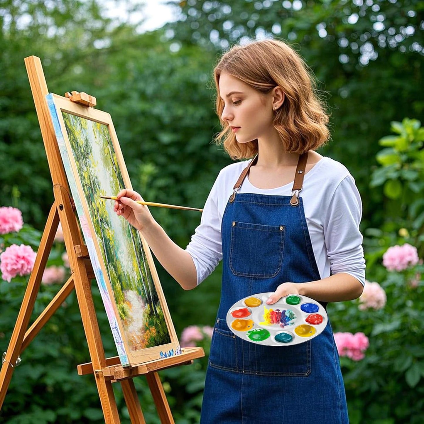 10 Pack Paint Tray Palettes, 6.7" Metal Paint Mixing Pallets, 10-Well Painting Palette, Washable Round Paint Holder Tray for DIY Craft Professional Watercolor Oil Art Painting Project, Silver-GlimoraGlow