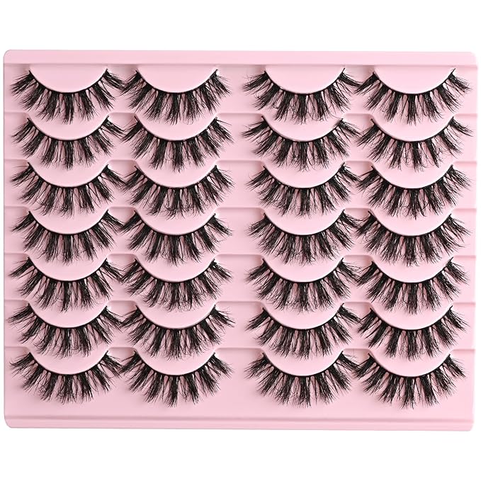 FARRED Fluffy Lashes Natural Eyelashes Short Wispy Eye Lash Strips 14 Pairs Separated Volume Eyelash Pack 16mm Dramatic Wispies Fake Strip Lashes Clusters Cat Eye Pestañas Spiky Look (F24 | 9-16mm)-GlimoraGlow