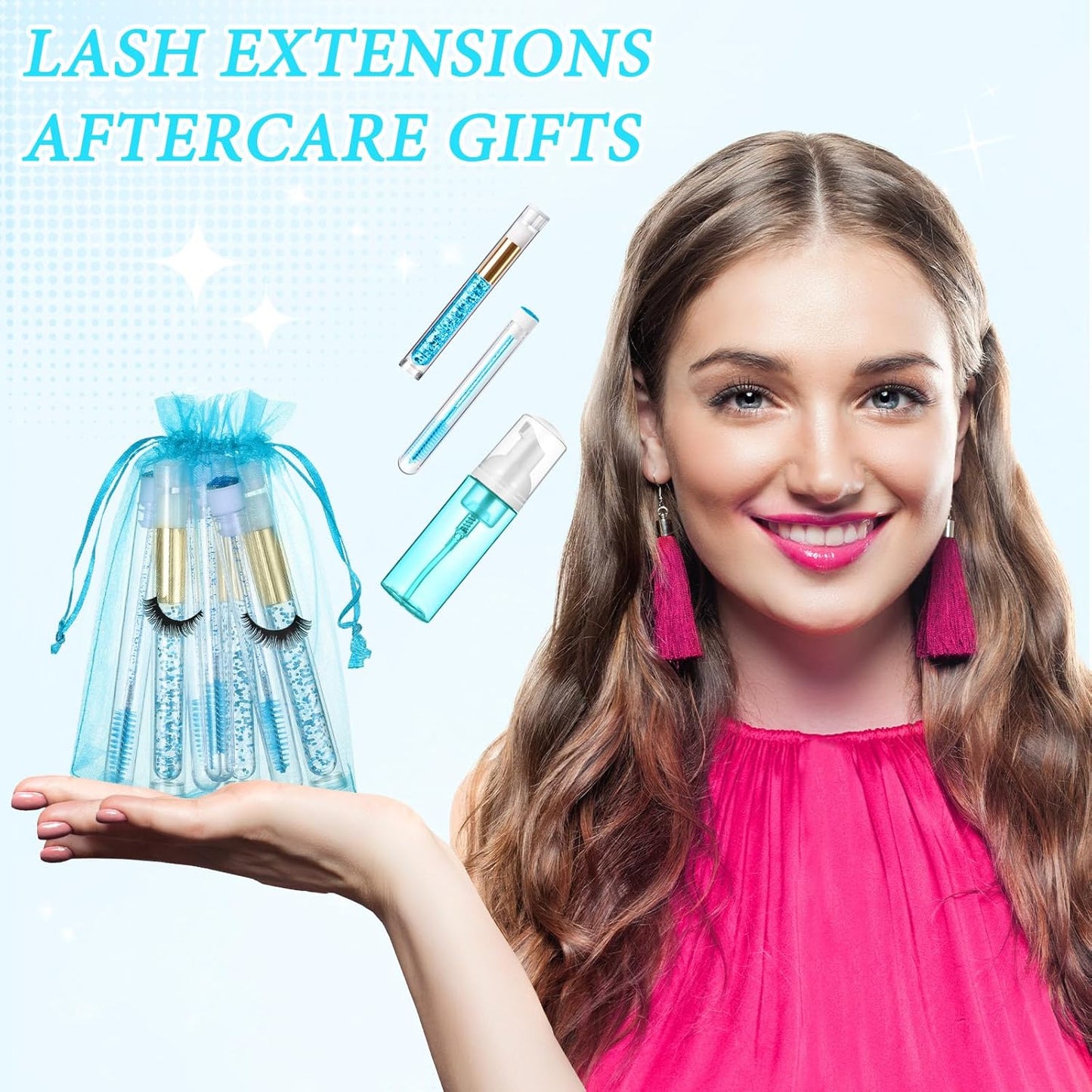 Zhehao 80 Pcs Lash Shampoo Bottle Brushes Kit 20 Foam Pump Dispensers 20 Lash Shampoo Brushes 20 Eyelash Aftercare Bag 20 Cleaning Pipes, Eyelash Extension Supplies(Blue)-GlimoraGlow