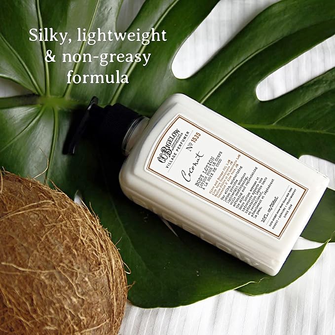 C.O. Bigelow Coconut Body Lotion, Village Perfumer Moisturizing Body Lotion with Aloe Vera, Borage Oil & Olive Oil, 10 Fl Oz-GlimoraGlow