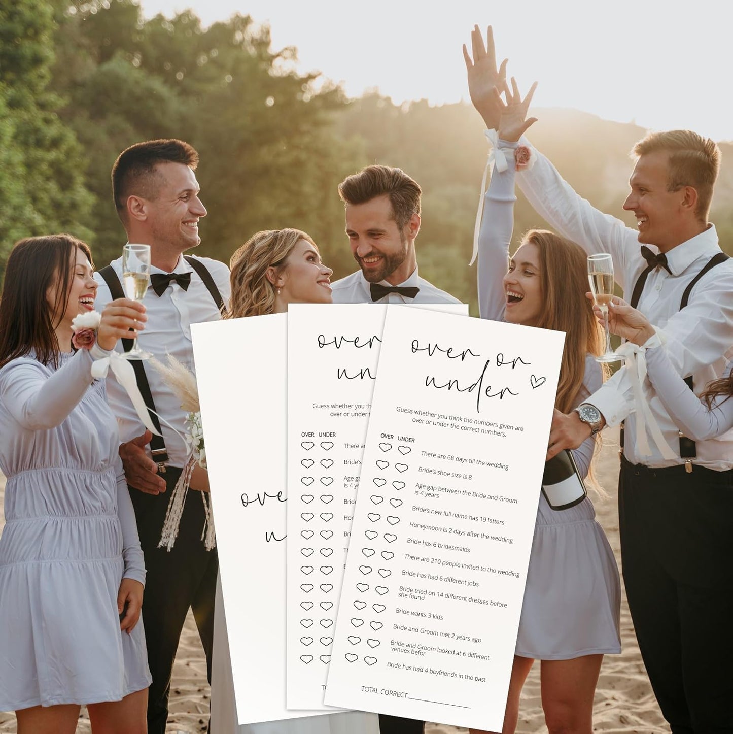 Bridal Shower Games, Over or Under, 25Pcs 4x9inch Minimalist White Double-Sided Bridal Game Cards, Wedding Shower Games for Guests, Engagement Bachelorette Party Supplies - A10