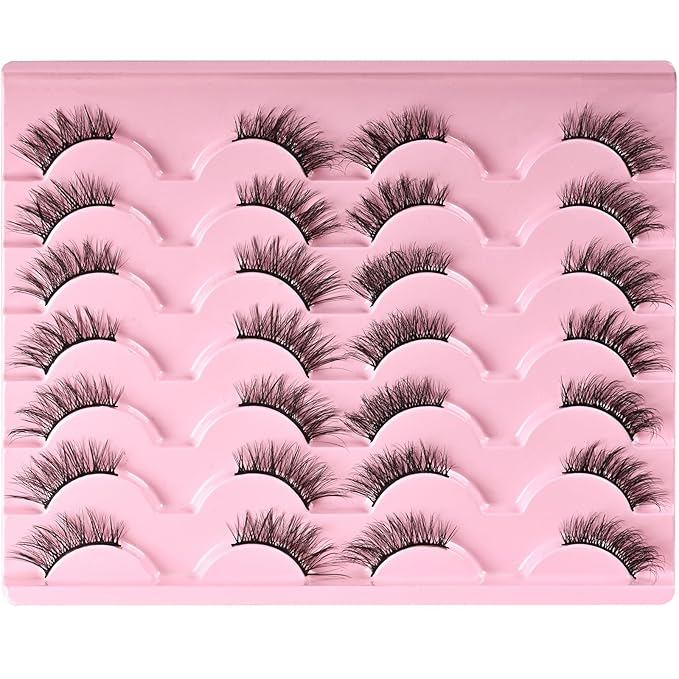 FARRED Half Lashes Natural Look Short Eyelashes Cat Eye Lash Fluffy Natural Lashes Wispy False Eyelash 14 Pairs Faux Mink Strip Eye Lashes Pack for Daily Makeup (F15 | 9-14mm)-GlimoraGlow