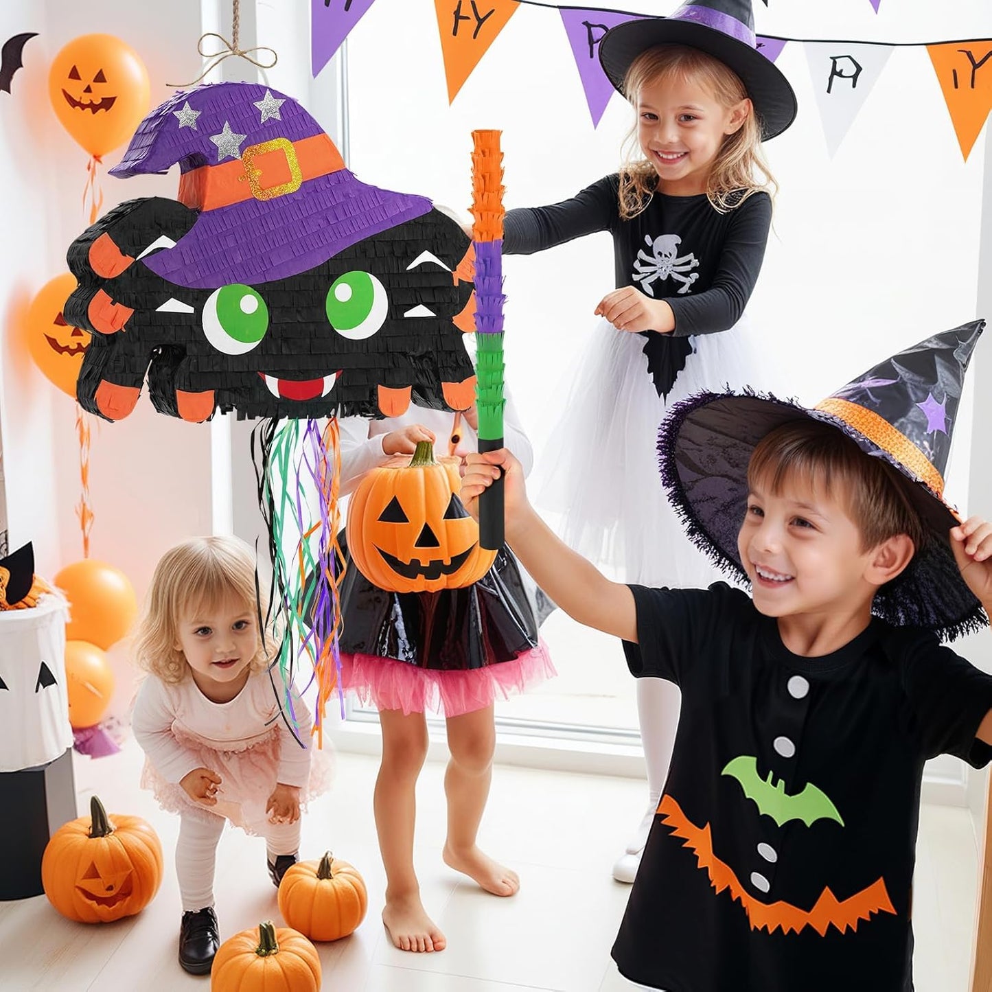 WERNNSAI Halloween Pinata - Halloween Party Game Decorations for Kids Birthday Theme Party Supply Baby Hallo-ween Costume Party Decoration with Bat Blindfold