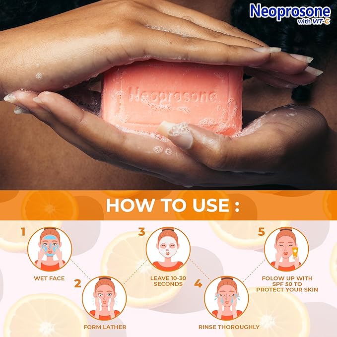 Neoprosone Skin Brightening Soap, 2.82 oz / 80 g, Hyperpigmentation Soap, Cleansing Bar, Fade Dark Spots on Knees, Elbows, Face, Private Areas, with Vitamin C and Castor Oil-GlimoraGlow