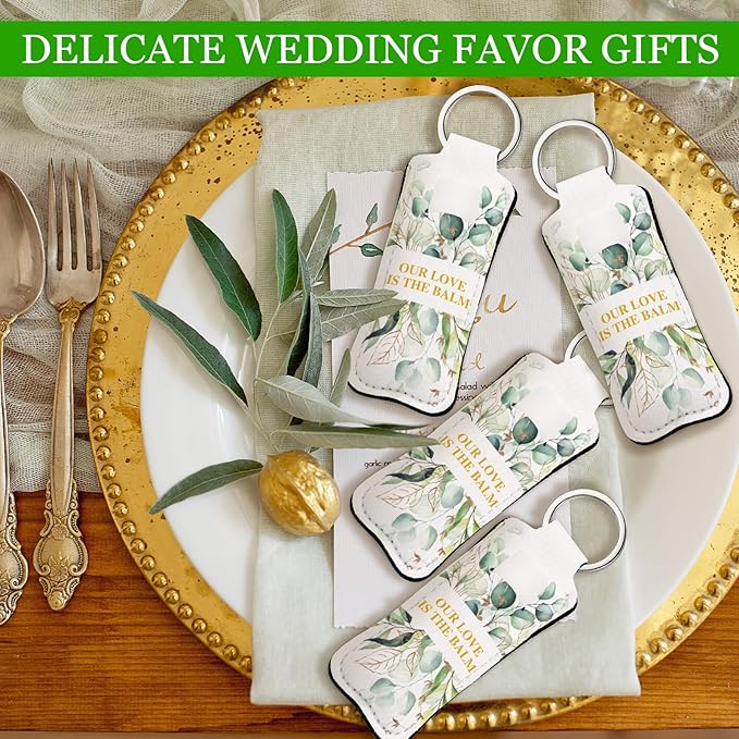 18 Sets Baby Shower Bridal Shower Favors for Guests Bulk Lip Balm and Lipstick Holder Keychains Set Baby Shower Bridal Shower Goodies Bags Thank You Gifts for Guests(Eucalyptus Wedding)-GlimoraGlow