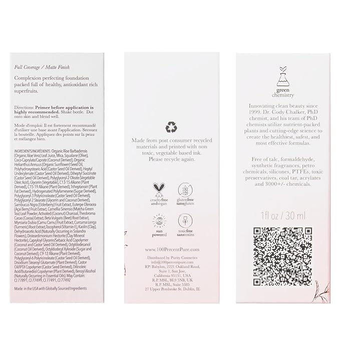 100% PURE Healthy Foundation Full Face Coverage Makeup, Liquid Matte Finish with Anti-Aging Benefits - Vegan - Gorgeous Fruit Pigmented Creme Color - (Fair with Warm Undertones) - 1 Fl Oz-GlimoraGlow