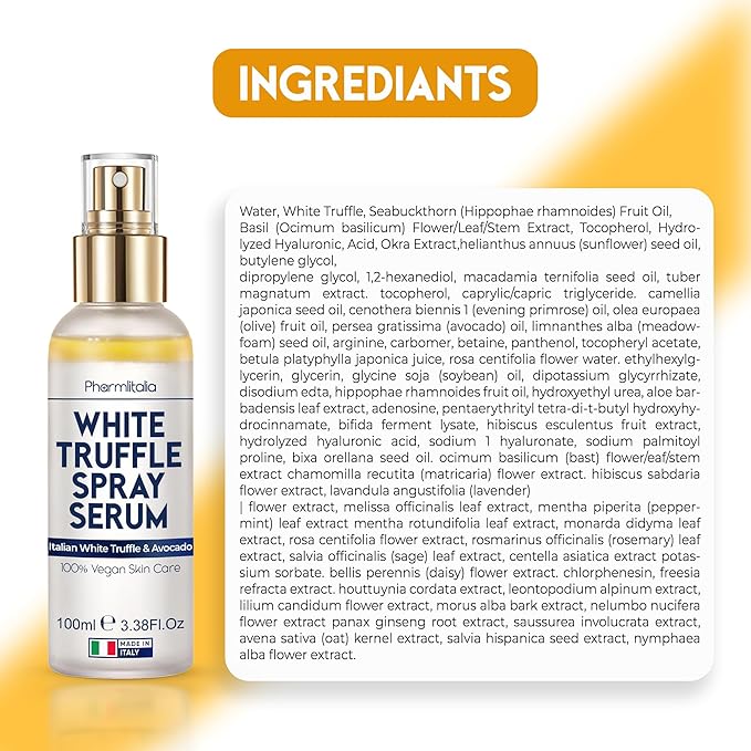 Italian White Truffle Spray Serum - Vegan Skin Care - Face Mist Hydrating Spray with Avocado & White Truffles - Face Serum for Radiant Skin - 3.38 Fl Oz-GlimoraGlow