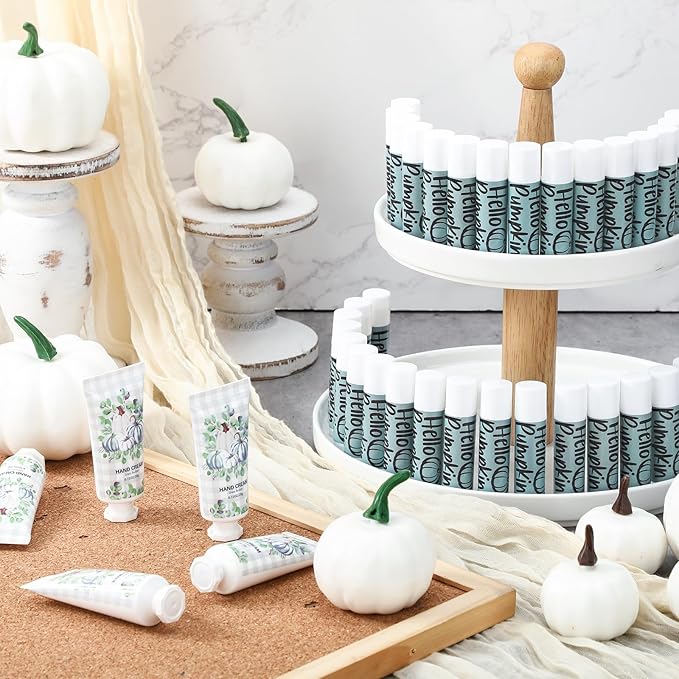 144 Pcs Fall Lip Balm Hand Cream Set Party Favors, Include 36 Blue Pumpkin Lip Balm 36 Moisturizing Hand Cream 36 Bags 36 Cards and Ropes for Autumn Accessories Gifts-GlimoraGlow